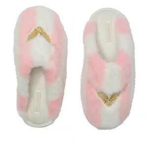 Victoria's Secret Pink and White Slippers with Gold Detail
